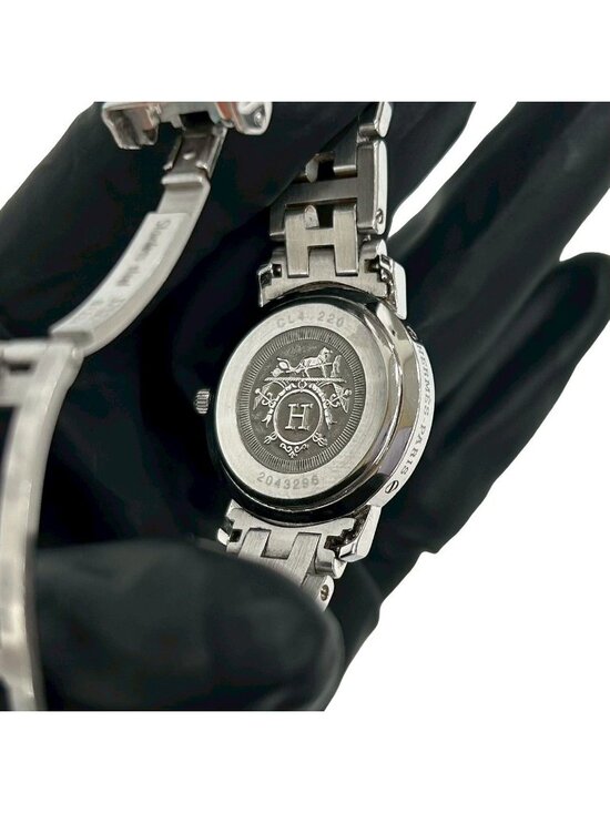 Hermes Clipper Stainless Steel Quartz Watch Wristwatch Silver Gold main image 4